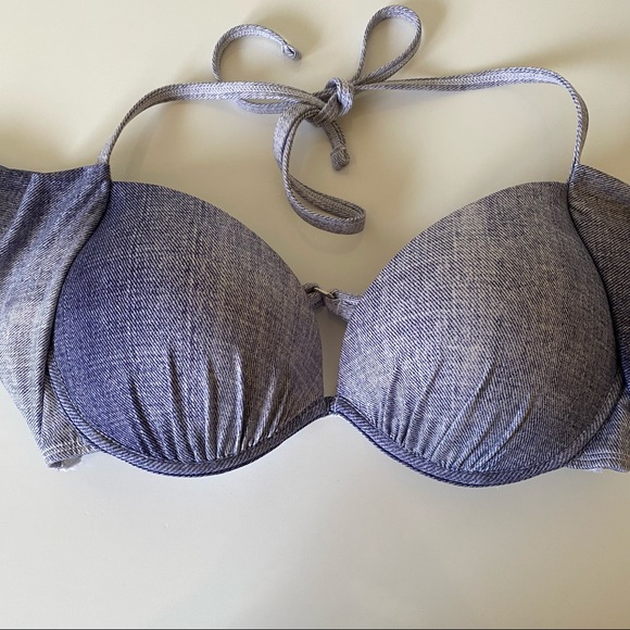La Vie En Rose Aqua Swimsuit Bikini Top Denim Style Wrap Tie Size Small - Picture 10 of 11
